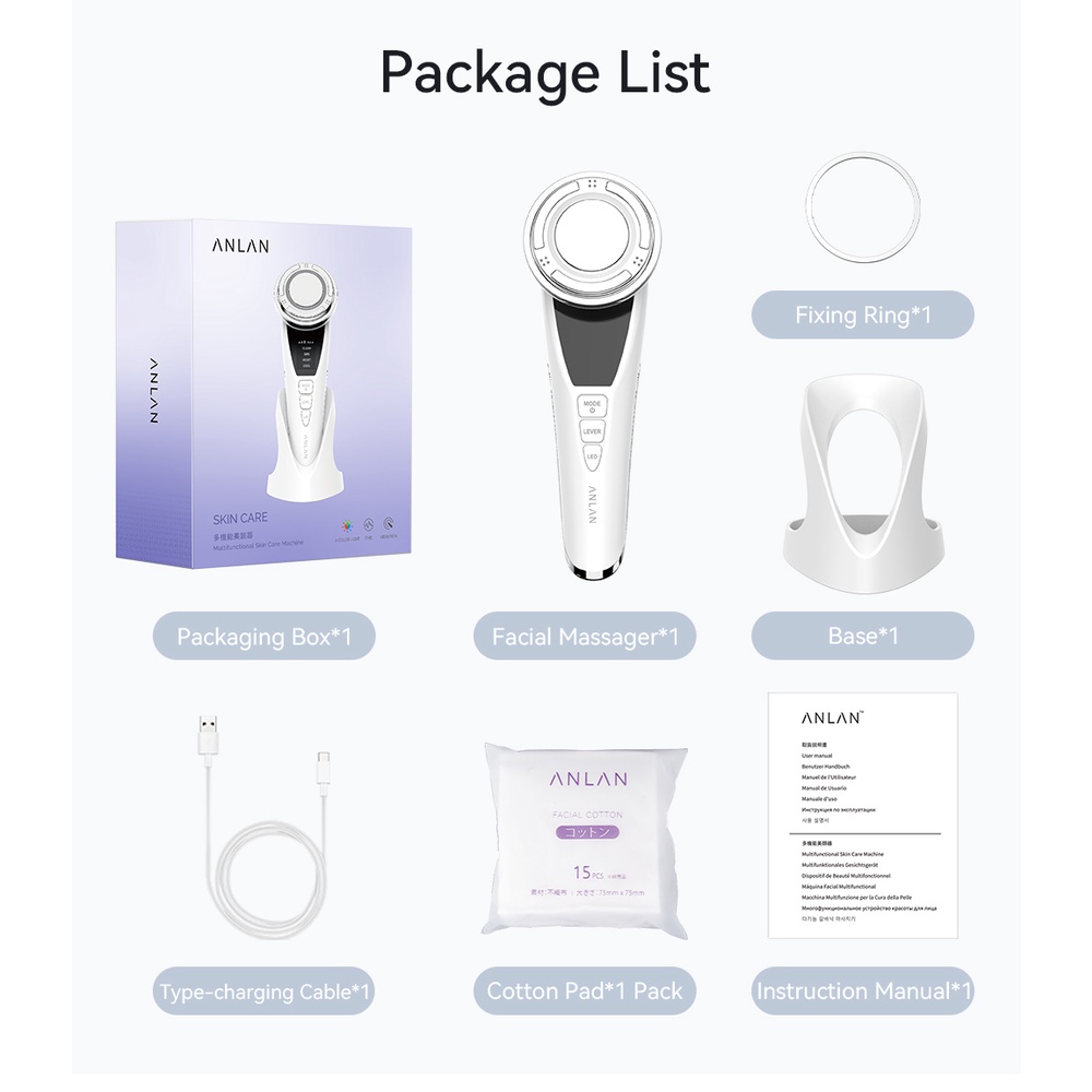 ANLAN Máy Massage Mặt EMS Có Đèn LED Sử Dụng Sóng Siêu Âm Chống Nếp Nhăn Chăm Sóc Da