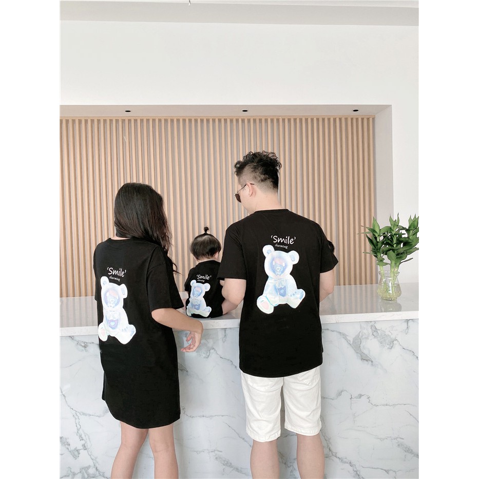 Áo gia đình Familylove - Đồng phục gia đình họa tiết chú gấu Summer Smile chất liệu cotton 100% mềm mịn siêu mát