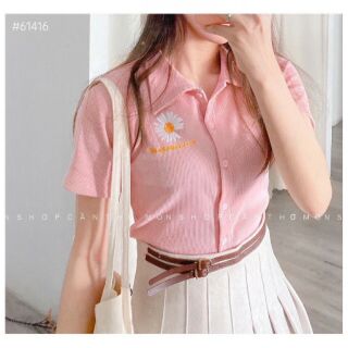 Sale Áo croptop polo hoa cúc thêu hot cho nàng hàng chọn