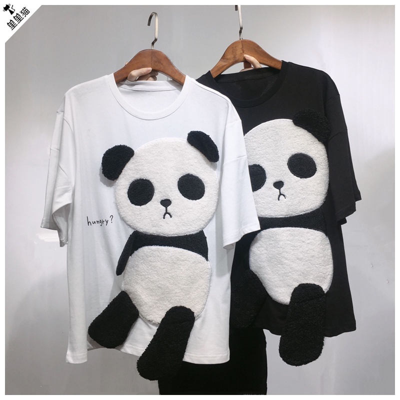 Áo Thun Cotton Tay Ngắn Dáng Rộng In Họa Tiết Gấu Trúc Hoạt Hình Thời Trang Mùa Hè Cho Nữ