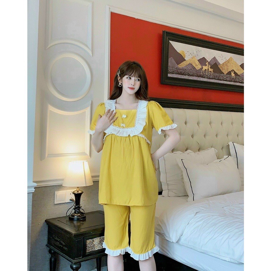 Đồ bộ bầu LỬNG ĐŨI phối ren TIỂU THƯ điệu đà mùa Hè có khóa ngực cho con bú sau sinh  BL860