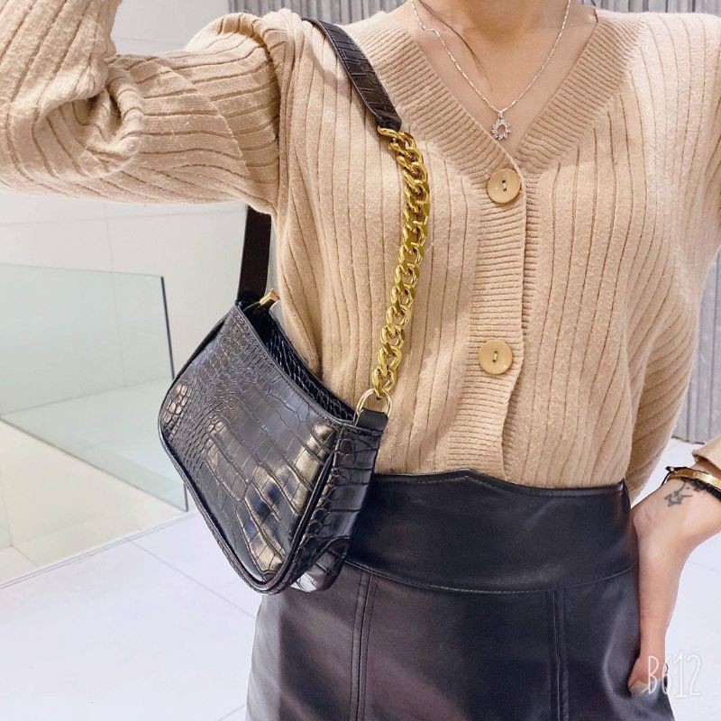 [Mã FAMAYWA2 giảm 10K đơn 50K] Túi Đeo Chéo Nữ Kẹp Nách Dây Xích Kim Loại - Da Vân Rắn Hottrend 2021 (kèm dây đeo vai) | BigBuy360 - bigbuy360.vn