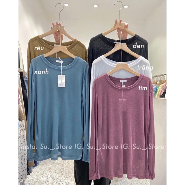 Áo Thun Giấy Dài Tay Cổ Tròn Basic Gam Màu Nhẹ kèm ảnh thật Kaylee