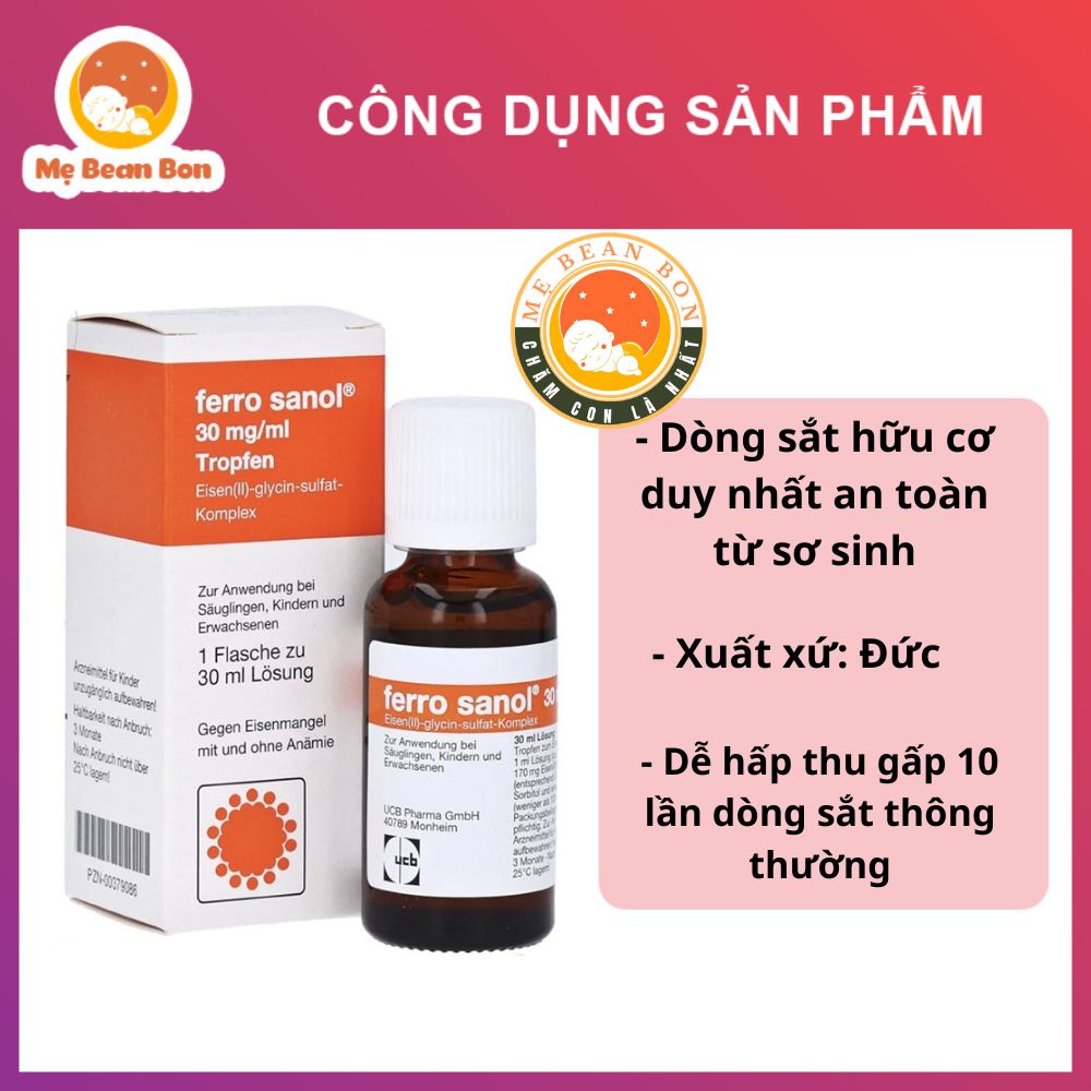 Sắt nước hữu cơ Ferro Sanol tropfen 30ml Đức cho trẻ từ sơ sinh, trẻ em, người lớn thiểu sắt khi mang thai dễ hấp thụ