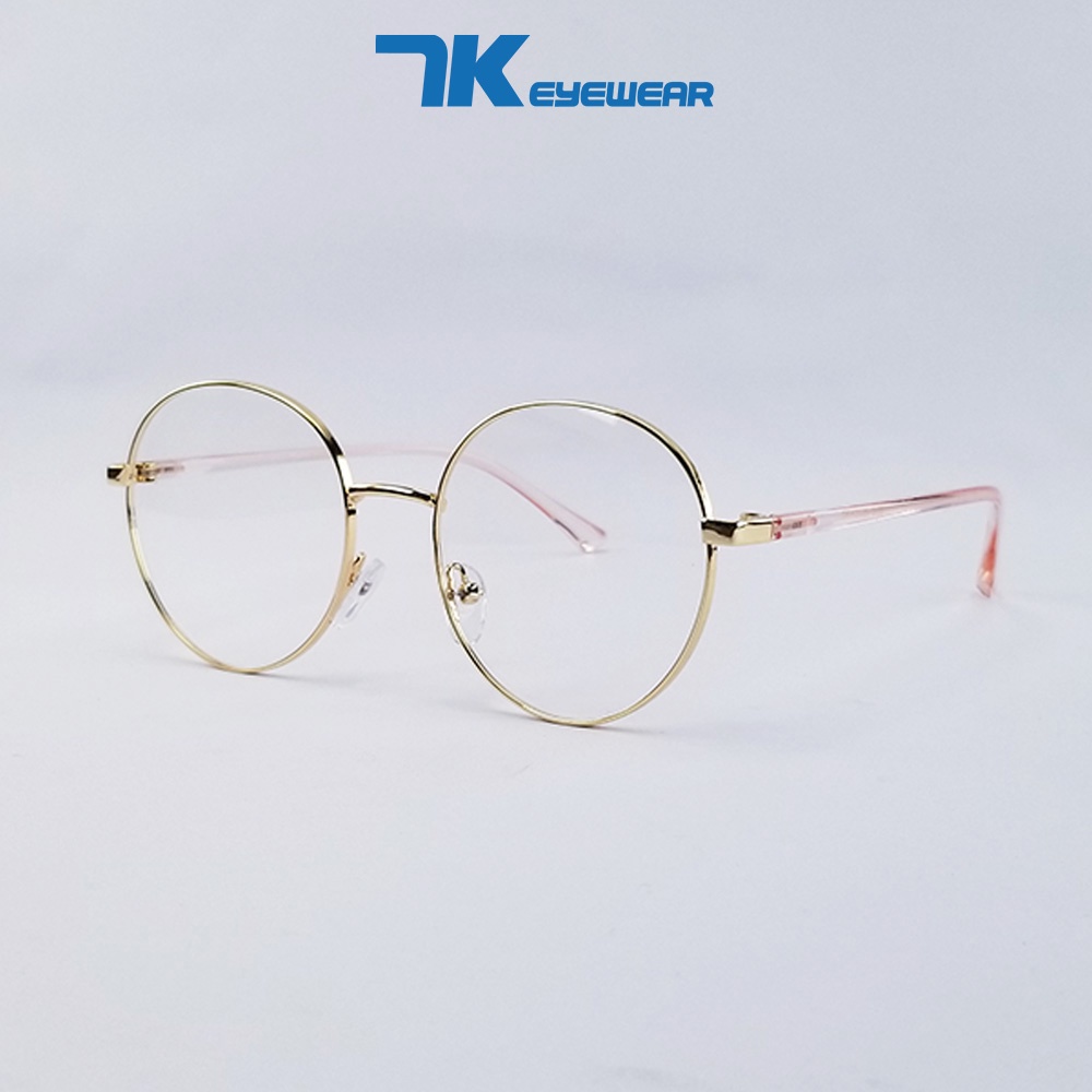Gọng kính mắt cận nam nữ tròn kim loại màu vàng hồng, đen, bạc 6612. Tròng 0 độ giả cận chống ánh sáng xanh, tia UV