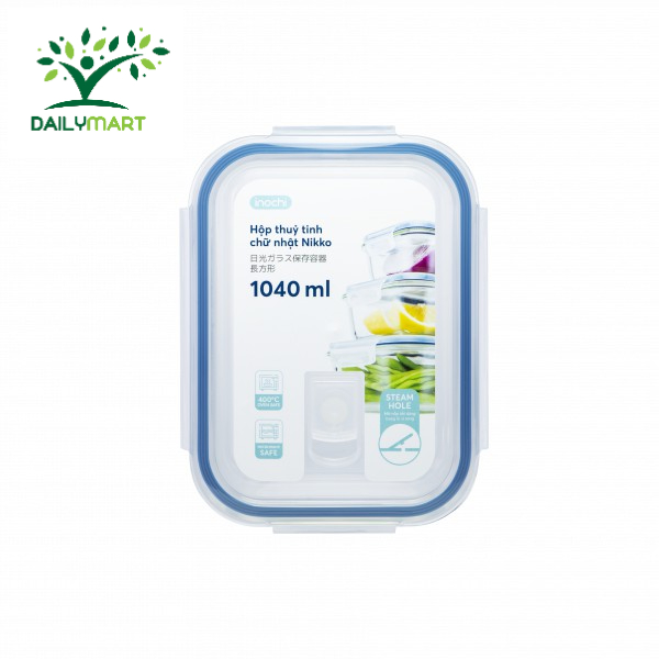 Hộp Thủy Tinh Kháng Khuẩn Chữ Nhật Nikko 370ml-640ml-1040ml-1520ml Chính Hãng Inochi