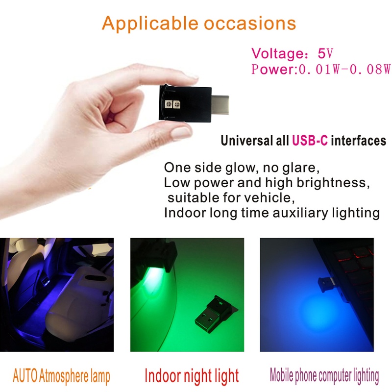 Bộ Đèn LED Mini Type-C 8 Màu Sắc RGB Có Cổng Sạc USB