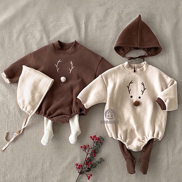 Bộ Đồ Liền Thân Hoodie Hình Chú Hươu Tuần Lộc Bodychip Noel Cho Bé Cuabebe - BDS013