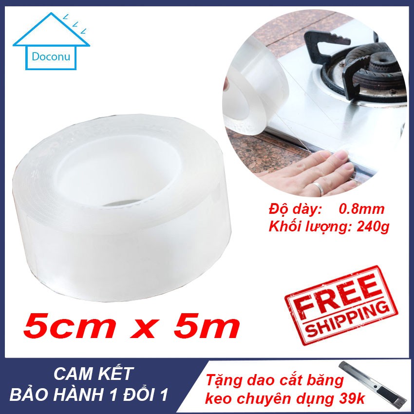 Băng keo 5cm x 5m chống nước đa năng siêu dính trong suốt DOCONU. [CAM KẾT BẢO HÀNH 1 ĐỔI 1]