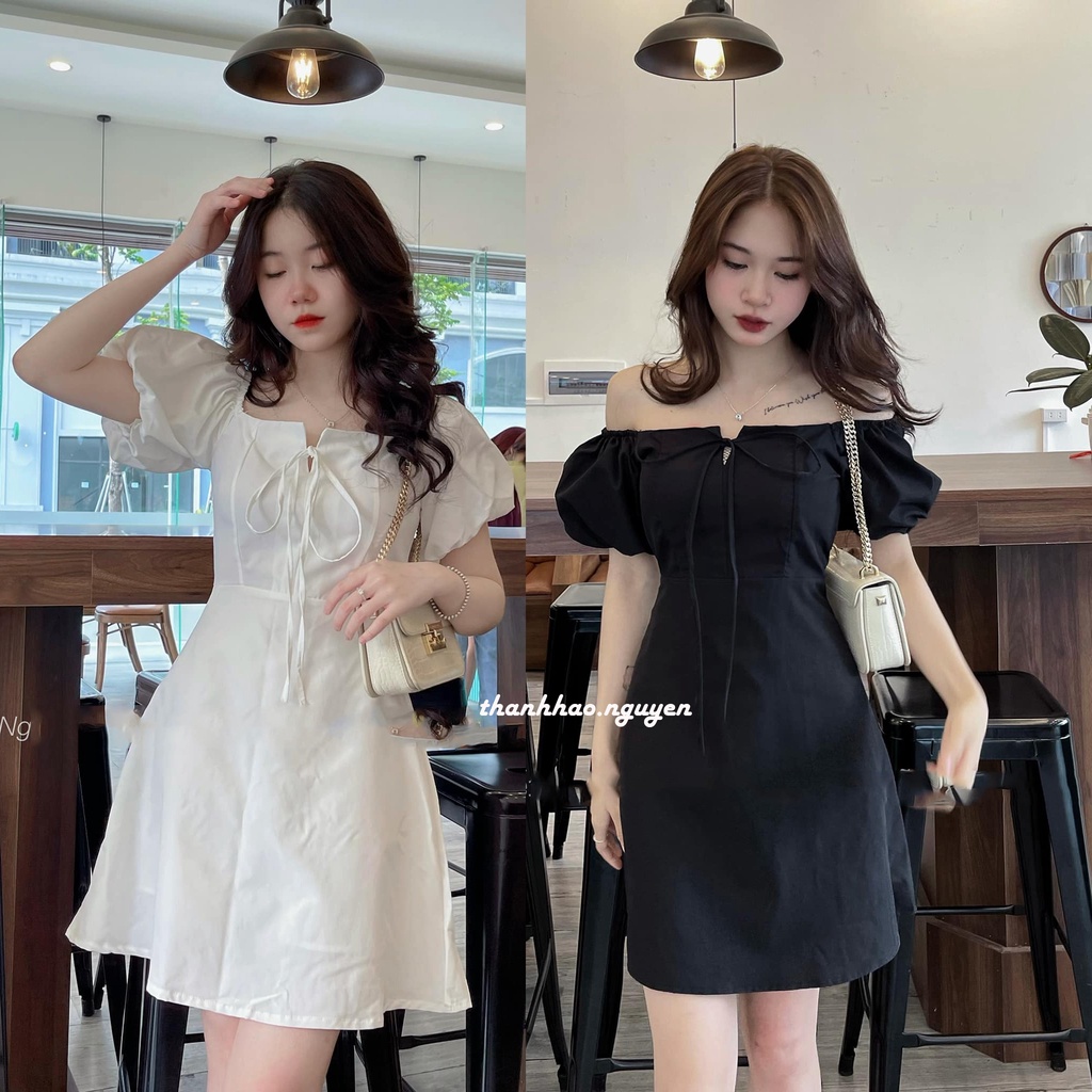 (Có Video/Sẵn) Nabi Dress_Đầm Nữ Váy Nữ Váy Trắng Đầm Trắng Đầm Trễ Vai Thắt Yếm Cột Nơ (Ảnh thật ở cuối)