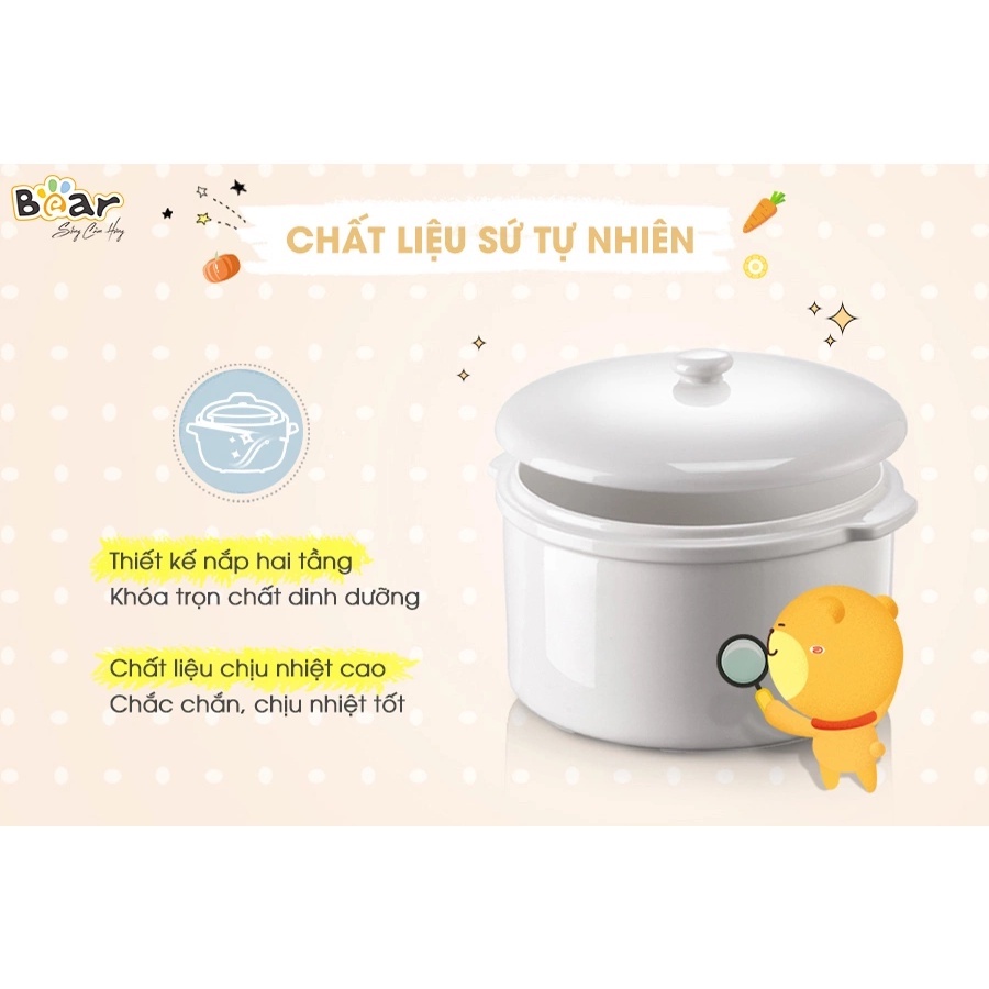 Nồi nấu chậm chính hãng Bear SUBE003 (Có Lồng Hấp) dung tích 2,5L công suất 380W bảo hành 18 tháng - Bản Quốc Tế