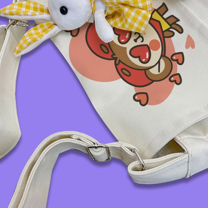 Túi vải đeo chéo màu trắng in hình Khỉ Cute