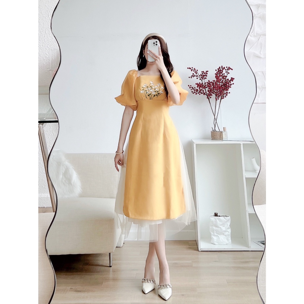 Áo dài cách tân nguyên set kèm chân váy thêu hoa phong cách tiểu thư 1582 IMES SHOP