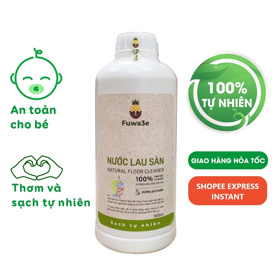 Nước lau sàn Fuwa3e hữu cơ organic sả chanh sạch bóng nền nhà , khử mùi, diệt khuẩn & nấm mốc 1.5L - 2L - 5L - 10L