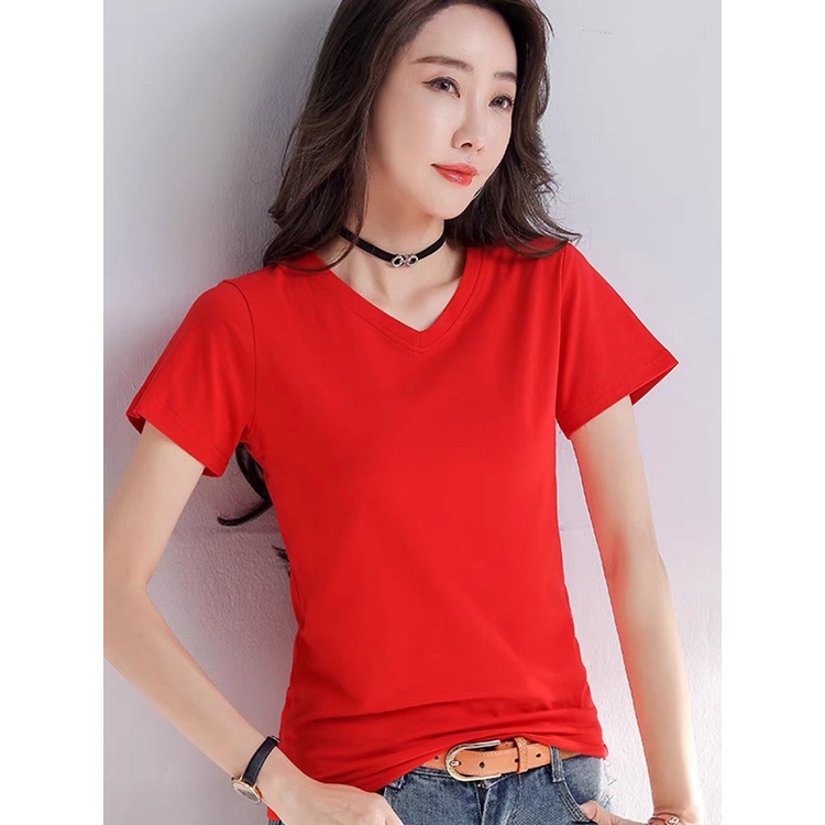 Áo thun trơn cổ tim nữ chất 4 chiều 100% cotton đẹp nhất ngành Kanimi - AN04