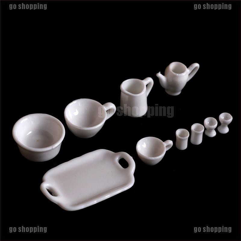 {go shopping}10pcs Dollhouse Miniature Dining Ware Tea Set Dish Cup Plate