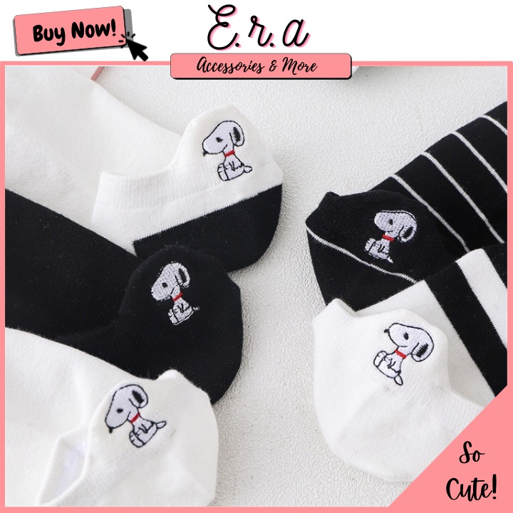 Tất Snoopy Cho Nữ ERASHOP 078383 - Đen Trắng Đơn Giản, Dễ Phối Đồ, Phù Hợp Mang Giày Sneaker, Rẻ Đẹp