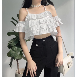 The fance | áo trễ vai vải ánh kim có lót sang chảnh sakura off shoulder