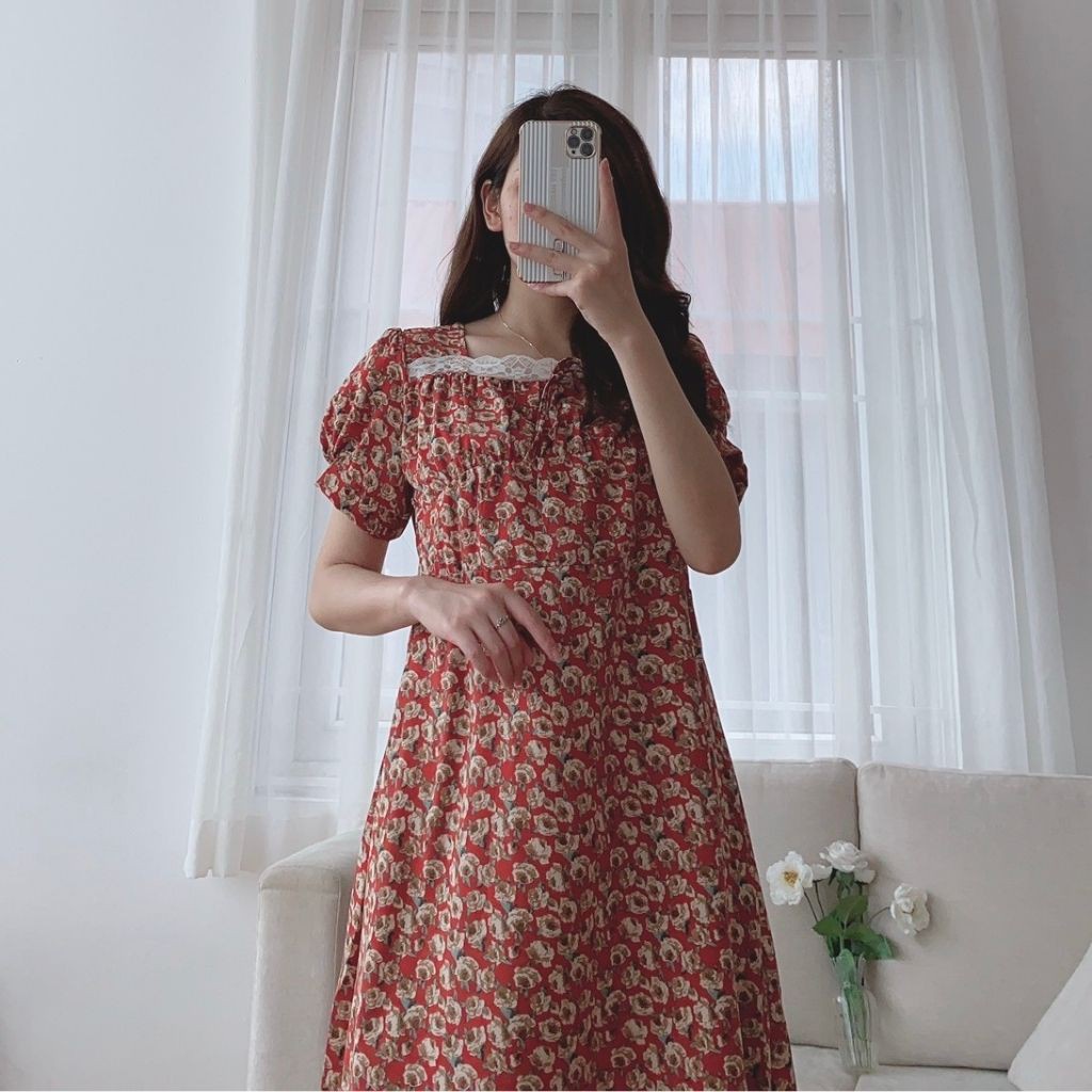 Váy bầu thời trang thiết kế M344 chất lụa hoa freesize từ 45 đến 70kg