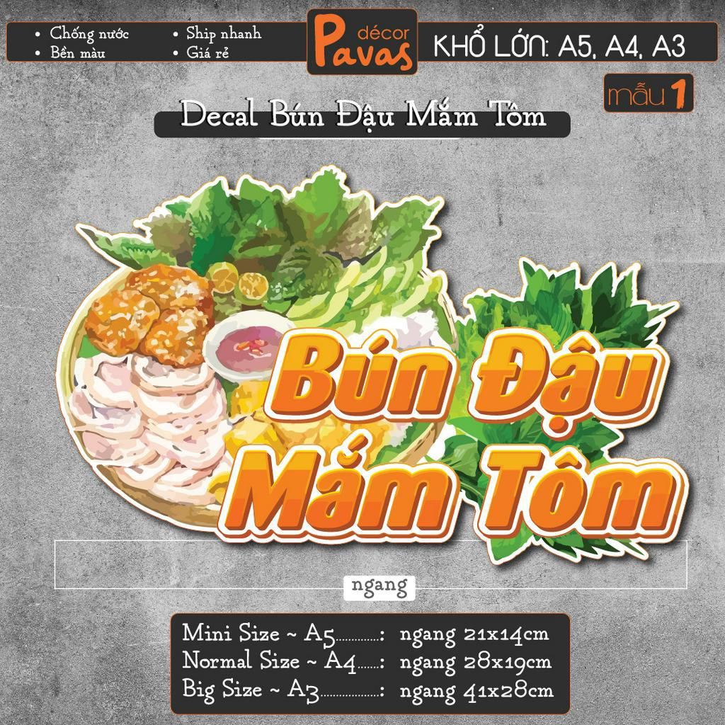 Decal Bún Đậu Mắm Tôm chống nước trang trí dán quán trà sữa, cà phê, quán ăn, dán tường, tủ. TTQ34