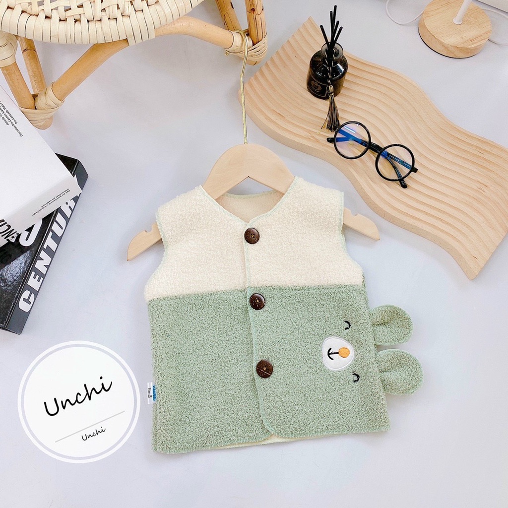 Áo gile Unchi tai gấu chất lông mềm mại lót nhung cực đẹp cho bé 4-14kg