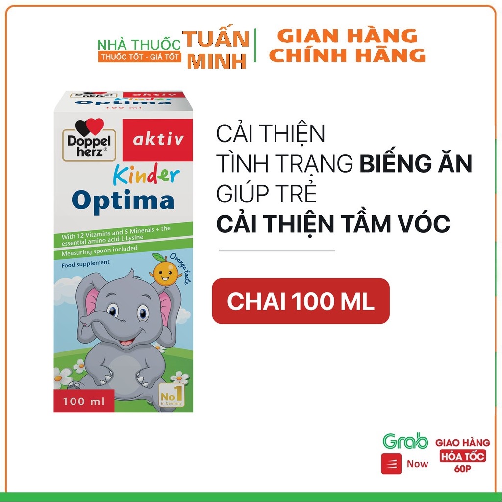 Doppelherz Aktiv Kinder Optima - Bổ sung các vitamin và khoáng chất giúp trẻ ăn ngon, hấp thu tốt  (Chai 100ml)