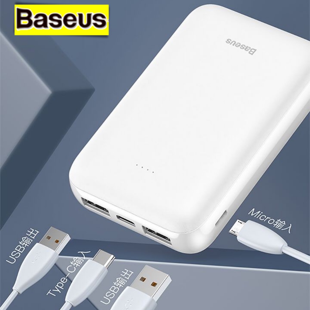 Sạc Dự Phòng Baseus 10000mAh cho Iphone Samsung Xiaomi, 2 Cổng USB 1A / 2.1A, siêu mini nhỏ gọn LV474