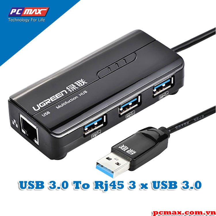 Cáp chuyển đổi USB  to Lan RJ45 3 x USB  Ugreen 20264 20265 - Hàng Chính Hãng