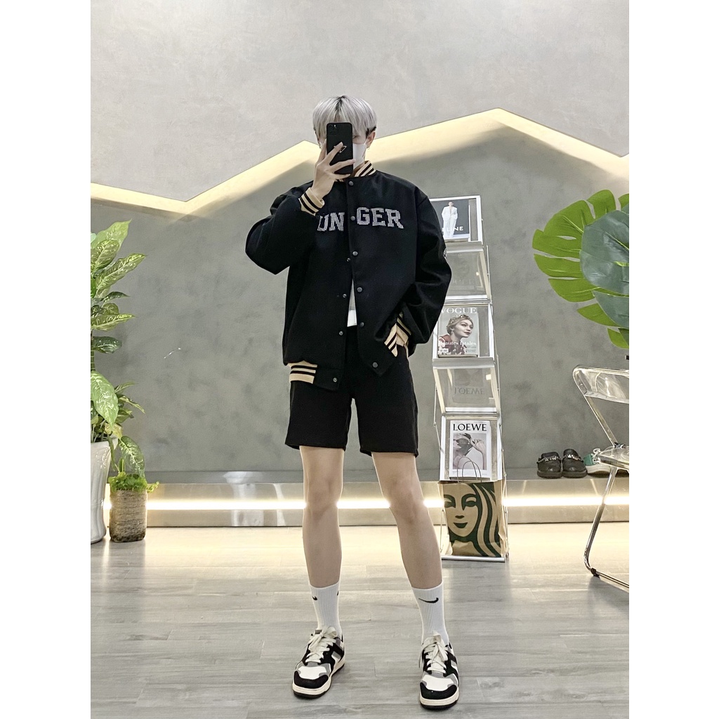 Áo Khoác Bomber Varsity Nỉ Dạ Thêu Chữ Nam Nữ Unisex 2 Lớp Dày Dặn