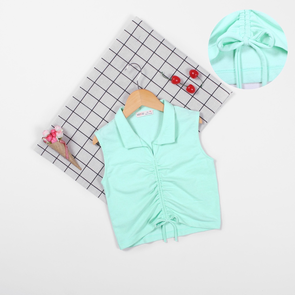 2205.ÁO THUN CỔ BẺ DÂY RÚT THẮT NƠ