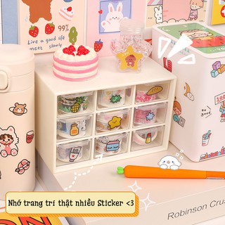Tủ Nhựa Mini 9 Ngăn/ Hộp Đựng Đồ Trang Điểm Để Bàn, Kệ Trang Trí Sticker Siêu Xinh - RosyPosy