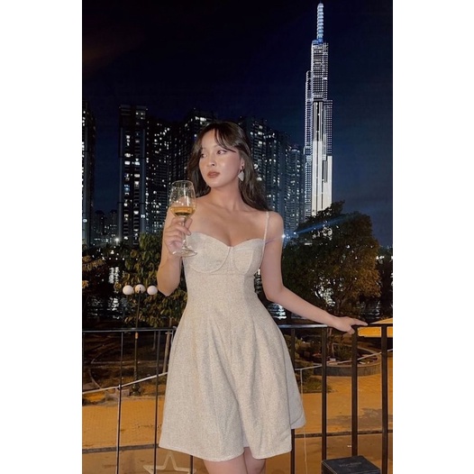 Beige Velvet Dress - Đầm tweed thiết kế