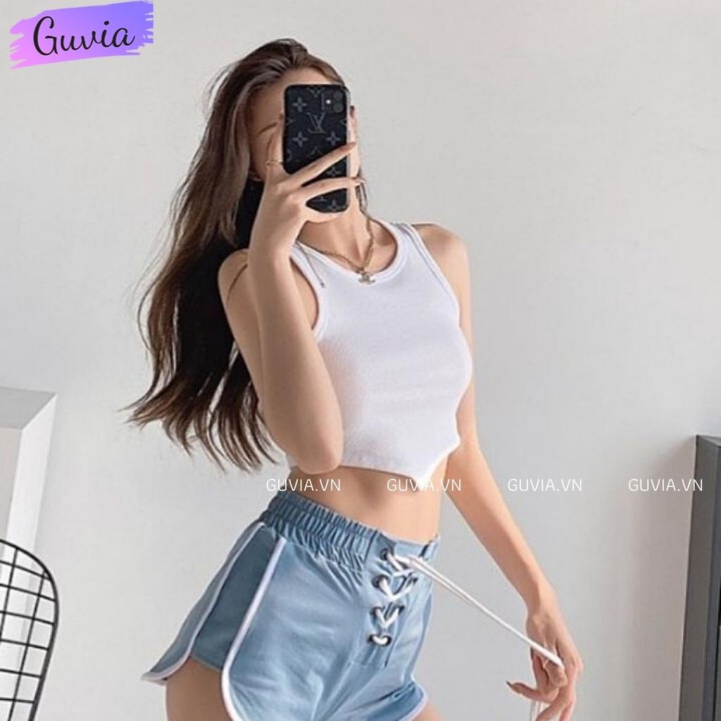 Áo Ba Lỗ Nữ Croptop VẠT NHỌN Ôm Body Chất Thun Gân Dày Tốt, Áo CRT Ba Lỗ Nữ GUVIA