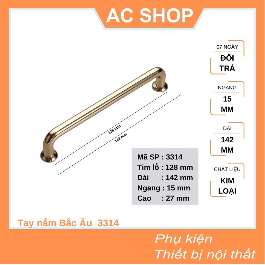 Tay nắm cửa tủ Bắc Âu hợp kim mạ vàng gold cao cấp - tay nắm Châu Âu 3314 - SHOP THỢ