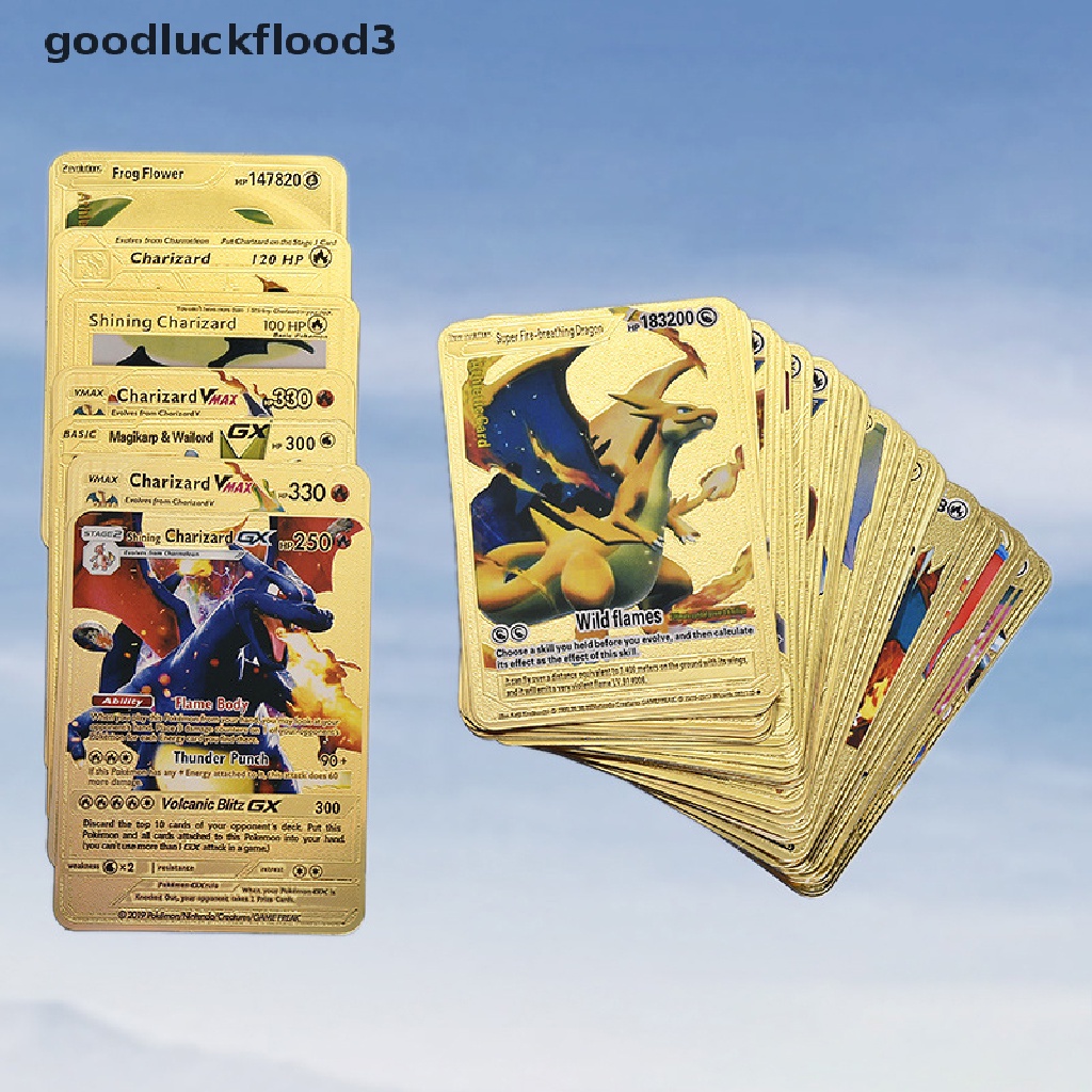 Bộ Sưu Tập Thẻ Bài Pokemon Vmax GX Bằng Kim Loại Màu Vàng Đen