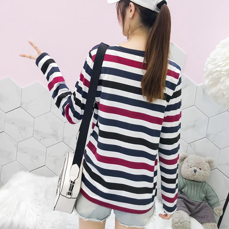 Áo Thun Tay Dài Hoạ Tiết Kẻ Sọc Nhiều Màu Sắc