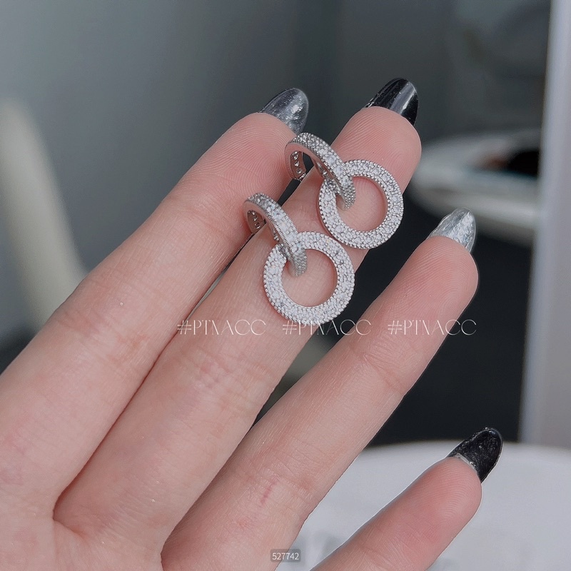 Bông tai, khuyên tai xi bạc 925 phủ nano đính đá cao cấp kiểu dáng hàn quốc .PTNACC.