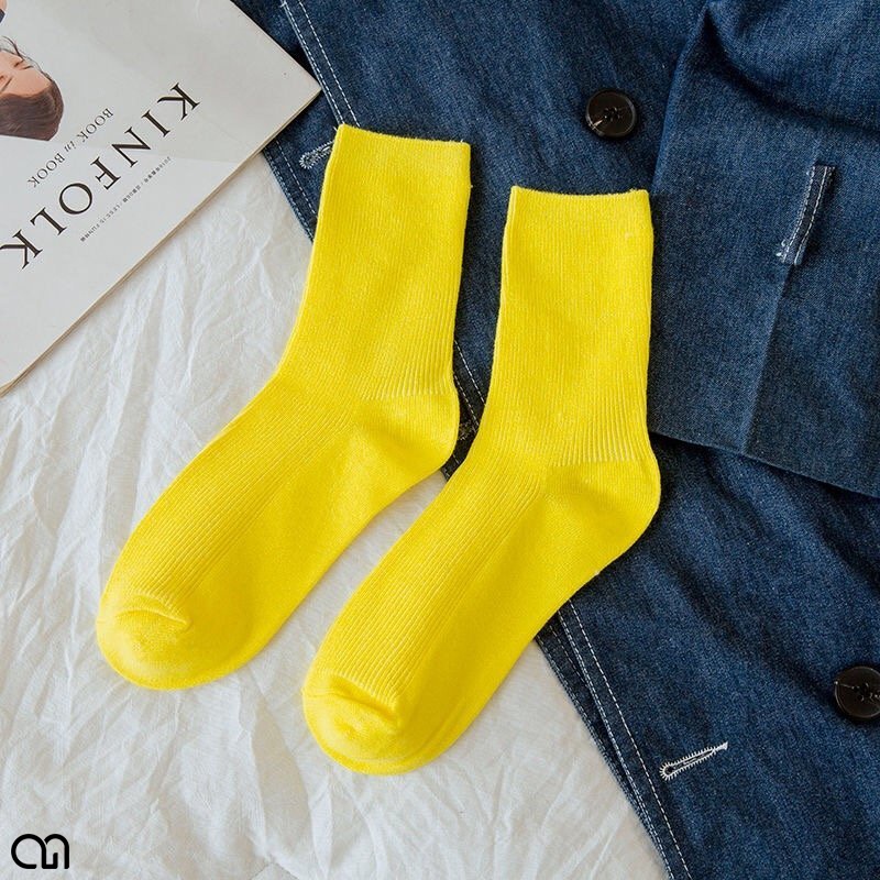 Tất Nam Nữ Cổ Cao Kẻ Sọc Nhiều Màu Chất Cotton Mềm Mịn Thấm Mồ Hôi Khử Mùi
