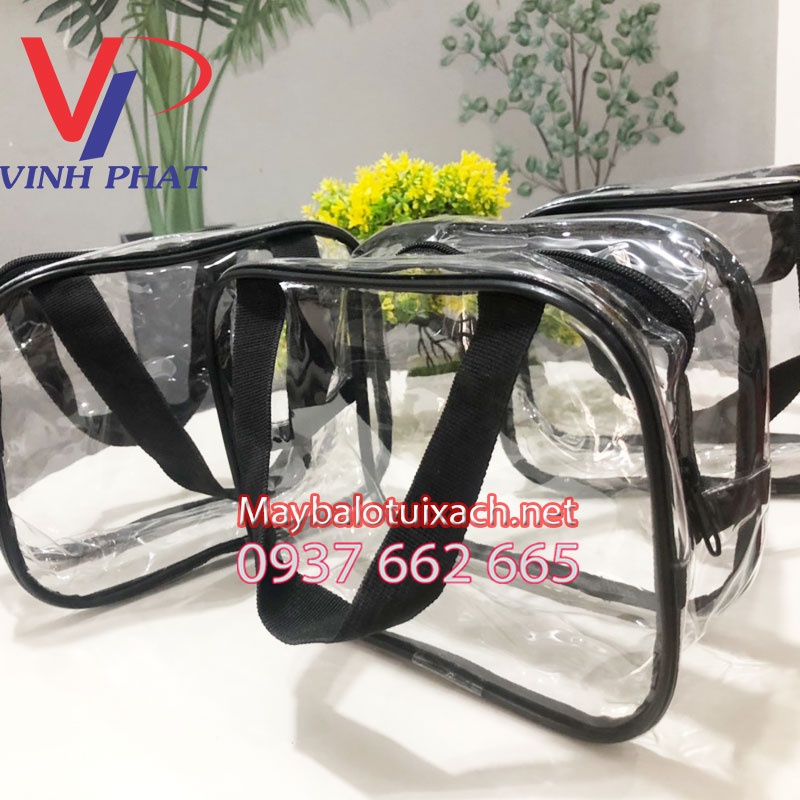 Túi Xách PVC Trong Suốt Nhỏ Gọn Tay Cầm Viền Trắng Sang Trọng - VĨNH PHÁT