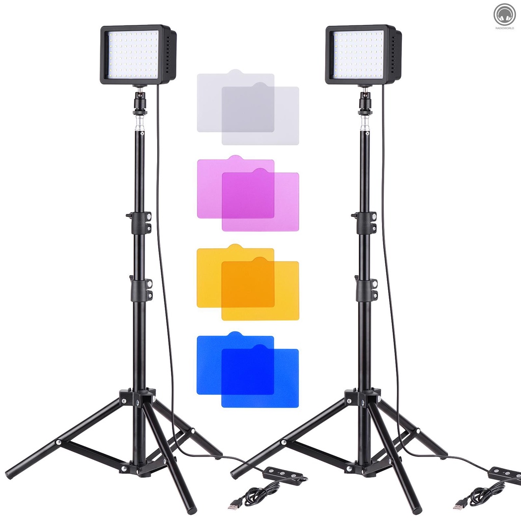 Bộ Đèn LED USB Mini 10W 5600K * 2 + 100cm / 39.4inch * 2 + Adapter Đầu Bi Linh Hoạt * 2 + Bộ Lọc Màu * 8