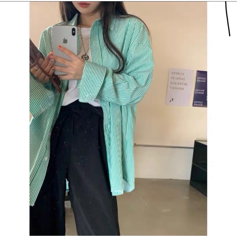 Áo sơmi kẻ sọc túi ngực dáng unisex hàng chuẩn l1 phong các Hàn Quốc -Cuastore.vn