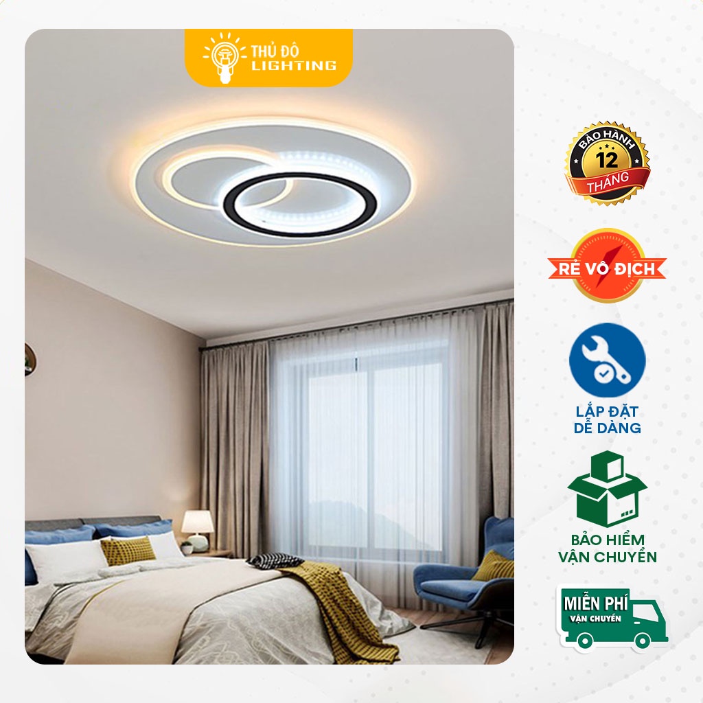 Đèn Ốp Trần Phòng Khách THỦ ĐÔ LIGHTING Thiết Kế 2 vòng tròn Với 3 Chế Độ Màu Tùy Chỉnh 830-500