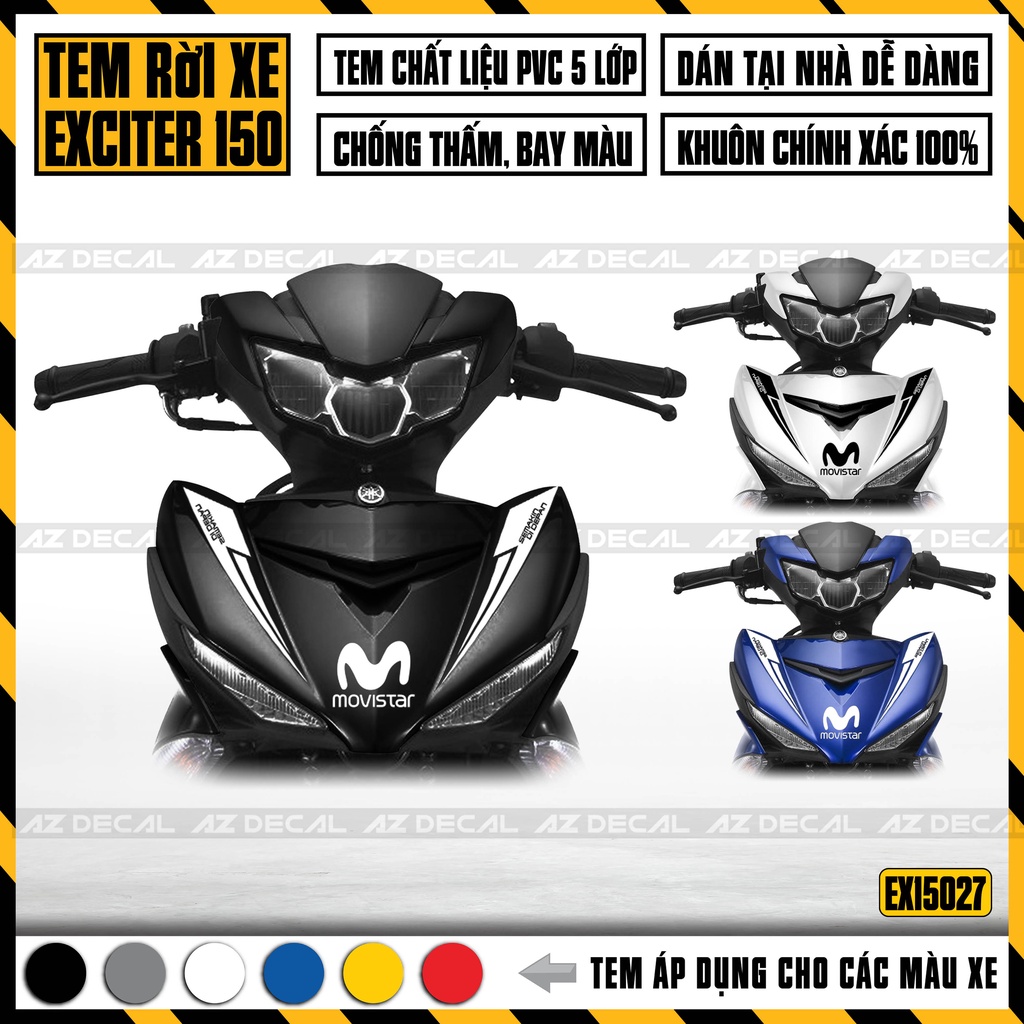 Decal Rời Dán Xe Exciter 150 Thiết Kế Movistar | 2EX15027 | Tem Chế Dán Xe Ex150 Độc Đáo, Dễ Dán Tại Nhà