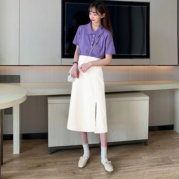 Chân Váy Dài Chữ A Dáng Ulzzang Sẻ Tà Madela, Váy Ulzzang dài chữ A xẻ tà
