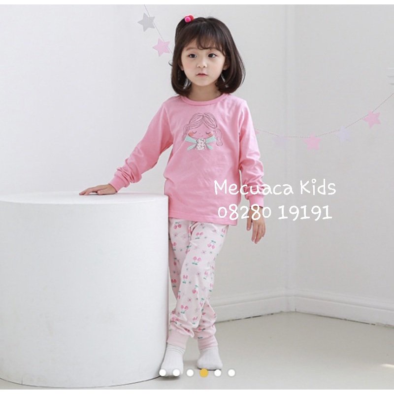 [13-15kg] sz 100 Bộ ngủ mặc nhà dài tay thu đông cotton mỏng hình bé gái áo hồng COGIBIE xuất Hàn dư xịn
