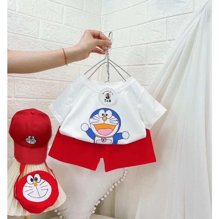 Quần áo bé trai bé gái in hình DORAEMON cực xịn (Kèm túi + nón) cực xinh (08-19kg) - TIỆM NHÀ SU
