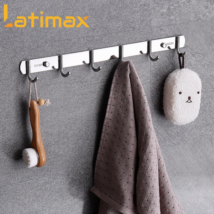 Móc Treo Quần Áo Và Phụ Kiện Dán Tường Inox 304 Latimax tặng kèm keo dán chuyên dụng