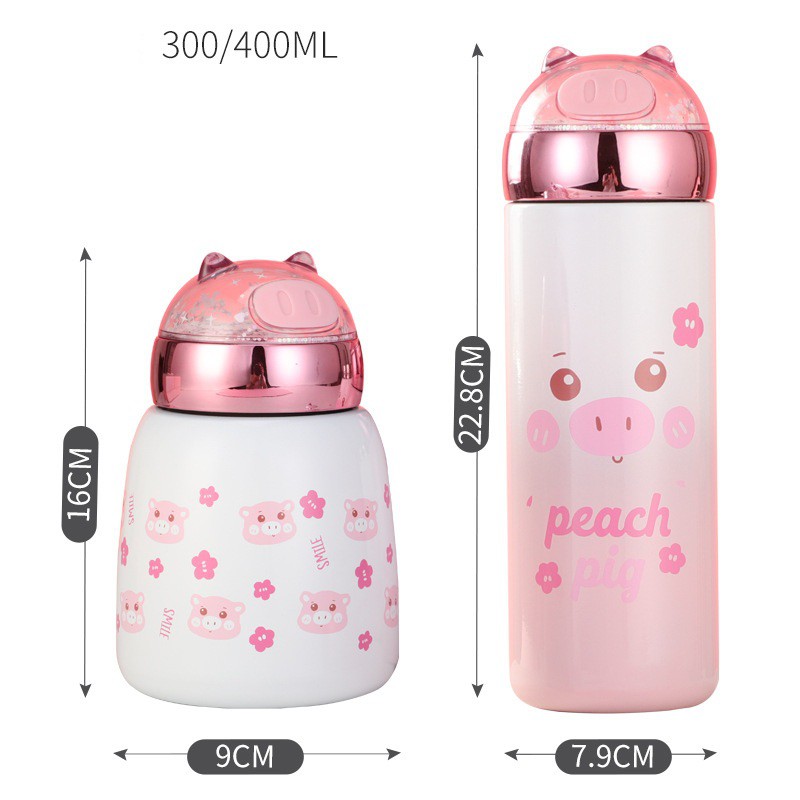 Bình giữ nhiệt dễ thương heo lấp lánh 330ml cốc giữ nhiệt inox 304 giữ nhiệt nóng lạnh đến 12h