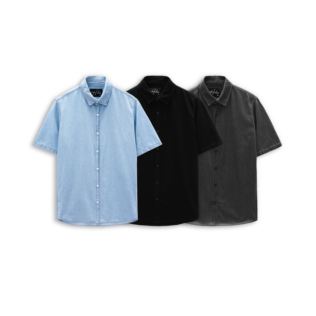 Áo sơ mi nam ngắn tay denim Heboz 3M, form slimfit hiện đại năng động thời trang 00001160