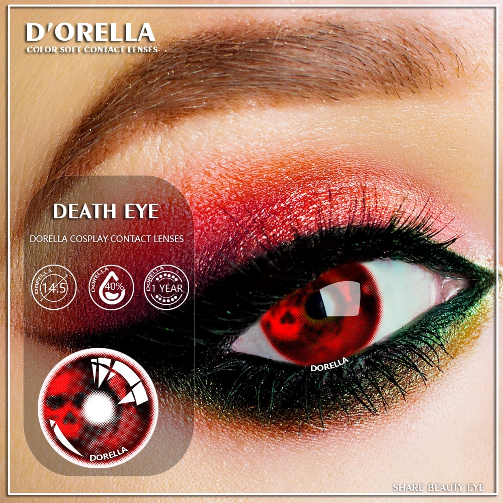 D'ORELLA 1 Cặp  CHẾT MẮT Cateye Cosplay Ống kính áp tròng đầy màu sắc Halloween Ống kính áp tròng Crazy Lens màu mắt Phụ kiện anime cho mắt Cosplay Ống kính tiếp xúc màu Yealy Ues
